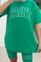 Saint green printed cycling short co-ord