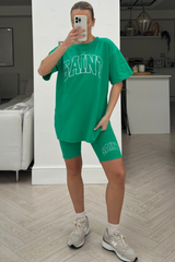 Saint green printed cycling short co-ord