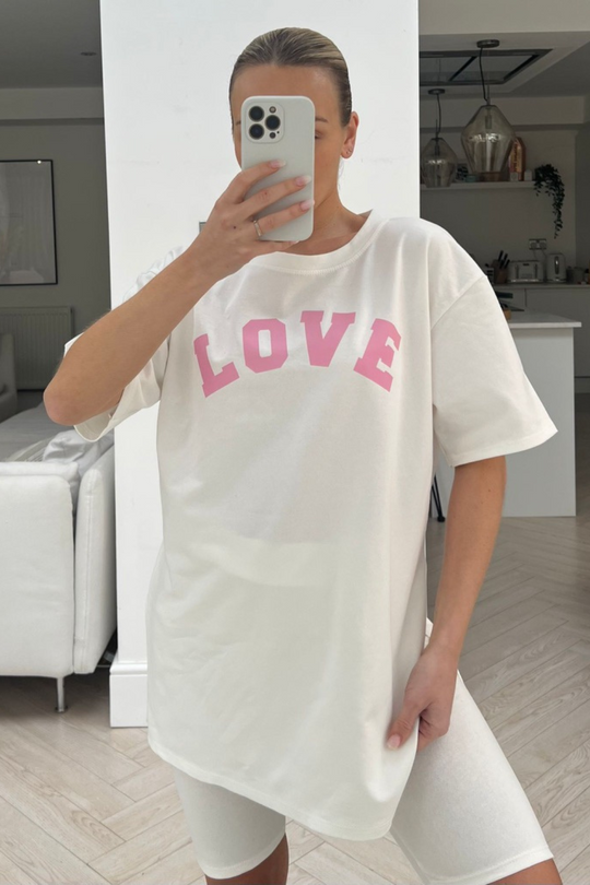 love cream & pink printed cycling short co-ord