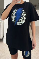 lightening leopard black printed cycling short co-ord