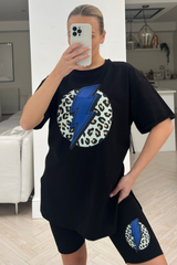 lightening leopard black printed cycling short co-ord