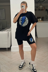 lightening leopard black printed cycling short co-ord