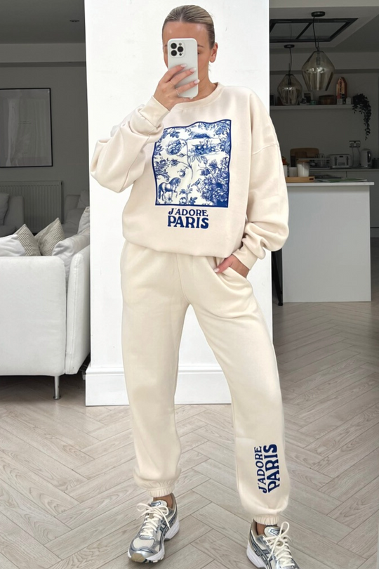 Jadore Paris blue floral box printed sweater loungewear set