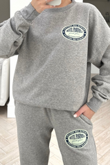 luxury ski resort grey printed sweater loungewear set