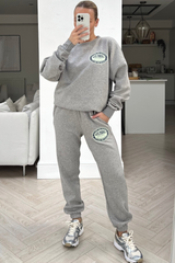 luxury ski resort grey printed sweater loungewear set