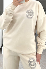 luxury country club ecru printed sweater loungewear set