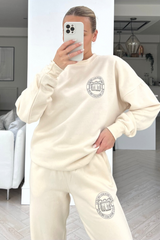 luxury country club ecru printed sweater loungewear set