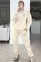 luxury country club ecru printed sweater loungewear set