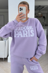 Jadore paris lilac embroidered sweater loungewear set