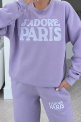 Jadore paris lilac embroidered sweater loungewear set