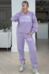 Jadore paris lilac embroidered sweater loungewear set