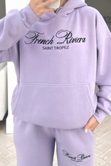 French Riviera lilac embroidered hoodie loungewear set
