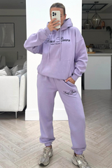 French Riviera lilac embroidered hoodie loungewear set