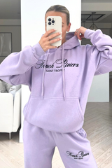 French Riviera lilac embroidered hoodie loungewear set