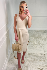 luenna CREAM tie waist ribbed dress