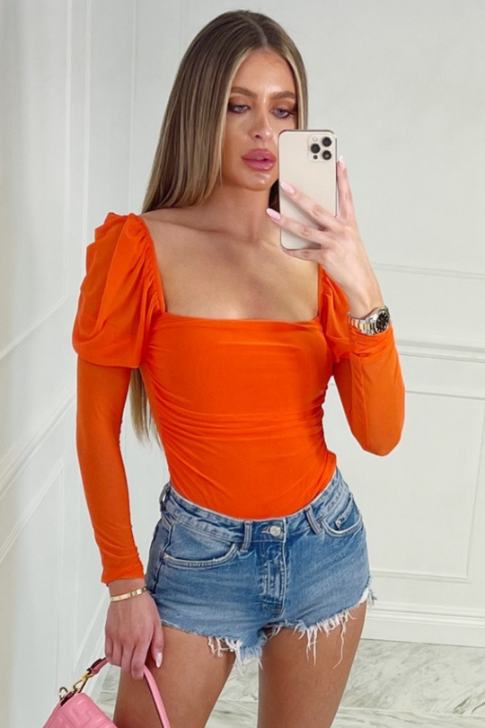 PERRY ORANGE MESH BODYSUIT