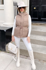 Macy Brown belted puffer Gilet