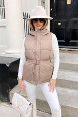 Macy Brown belted puffer Gilet