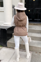 Macy Brown belted puffer Gilet