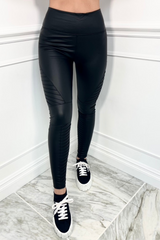 Karis black Biker High Waisted PU Trousers