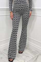 Fiona black & white patterned flared trousers