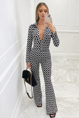 Fiona black & white patterned flared trousers