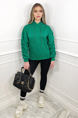 Lottie bottle green ruched sleeve oversized hoodie