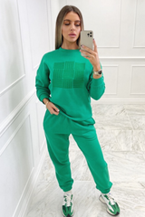 Tegan Bottle Green embroidered  loungewear set