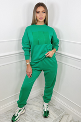 Tegan Bottle Green embroidered  loungewear set