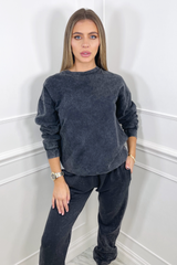Kyra black acid wash oversized round neck sweater