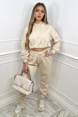 Glamify Beige toggle waist hooded loungewear set