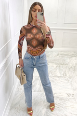 tyra red neon pattern body suit