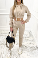 Alaska beige cropped hooded loungewear set