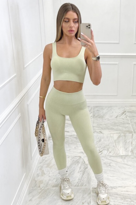 Lunar sage 2 piece ribbed crop activewear set