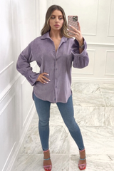 Amber lilac towelling button up pleat cuff shirt