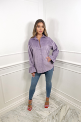 Amber lilac towelling button up pleat cuff shirt