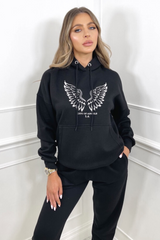city of angels embroidered black hooded loungewear set
