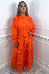 summer orange frill crotchet 2 piece tie waist maxi dress