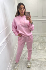 Glamify light pink essential hooded loungewear set