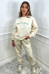 Monaco embroidered ecru sweater loungewear set