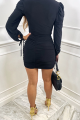 zabella black ruched mini skirt