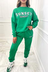 sunset sunday green printed sweater loungewear set