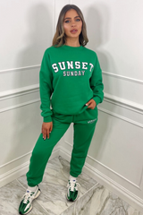 sunset sunday green printed sweater loungewear set