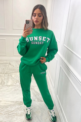 sunset sunday green printed sweater loungewear set