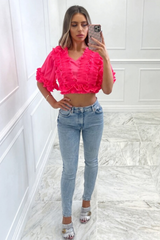 Kierah pink crop frill short sleeve top