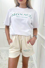 Monaco green embroidered tee short co ord