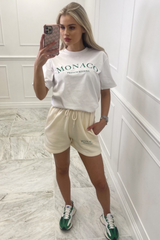 Monaco green embroidered tee short co ord