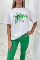love Star green & white premium tee