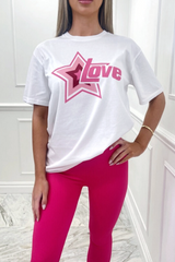 love Star fuchsia & white premium tee