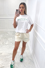 Monaco green embroidered tee short co ord